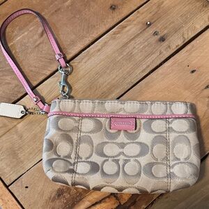 Coach Tan and Pink Signature Wristlet